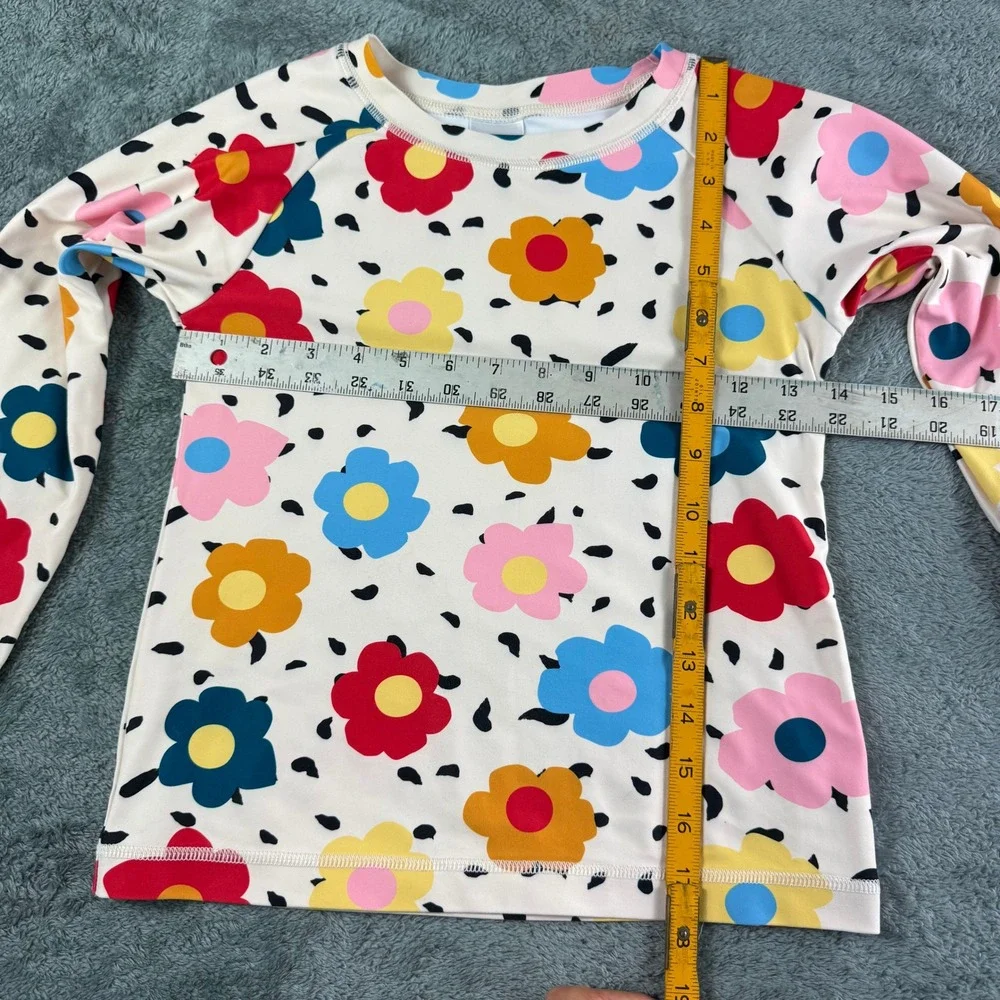 Hanna Andersson Girls‎ 10 Cream Floral Long Sleeve Rash Guard Sun Shirt Swim Top